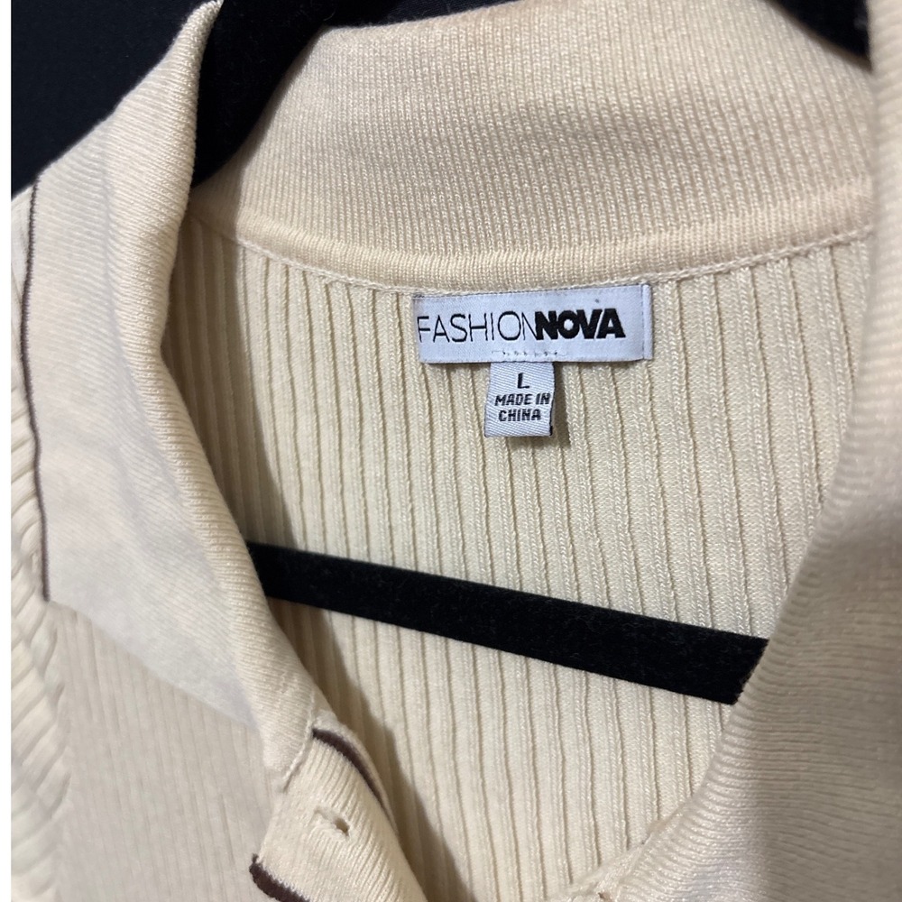 Fashion Nova L Cream Ribbed Polo Bodycon Dress Short Sleeve Academia Office - Picture 5 of 10